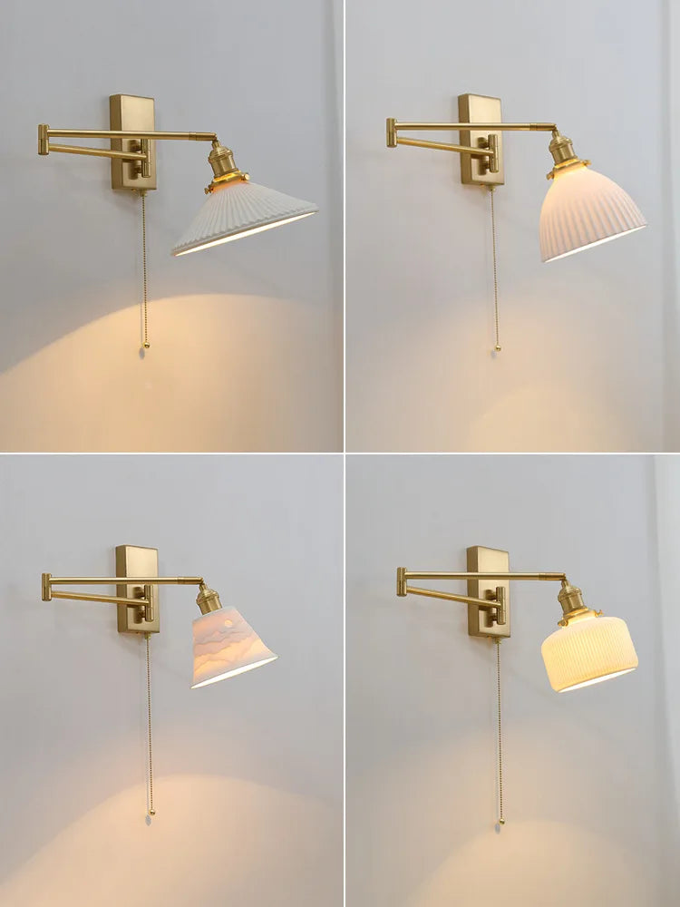 Afralia™ Brass Swing Arm Wall Sconce Creamic Wall Lights