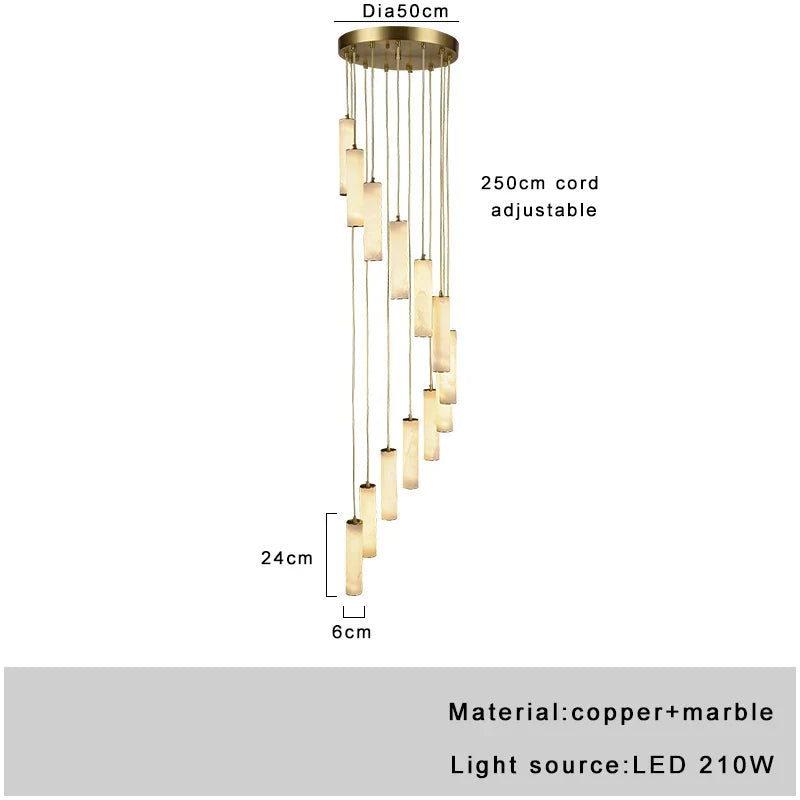 Afralia™ Gold Marble Pendant Light - Modern Cylinder Staircase Ceiling Lighting