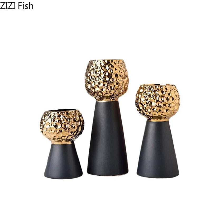 Afralia™ Gold Hammer Pattern Ceramic Vase: Creative Plant Pot for Table Decoration and Floral Arrangement