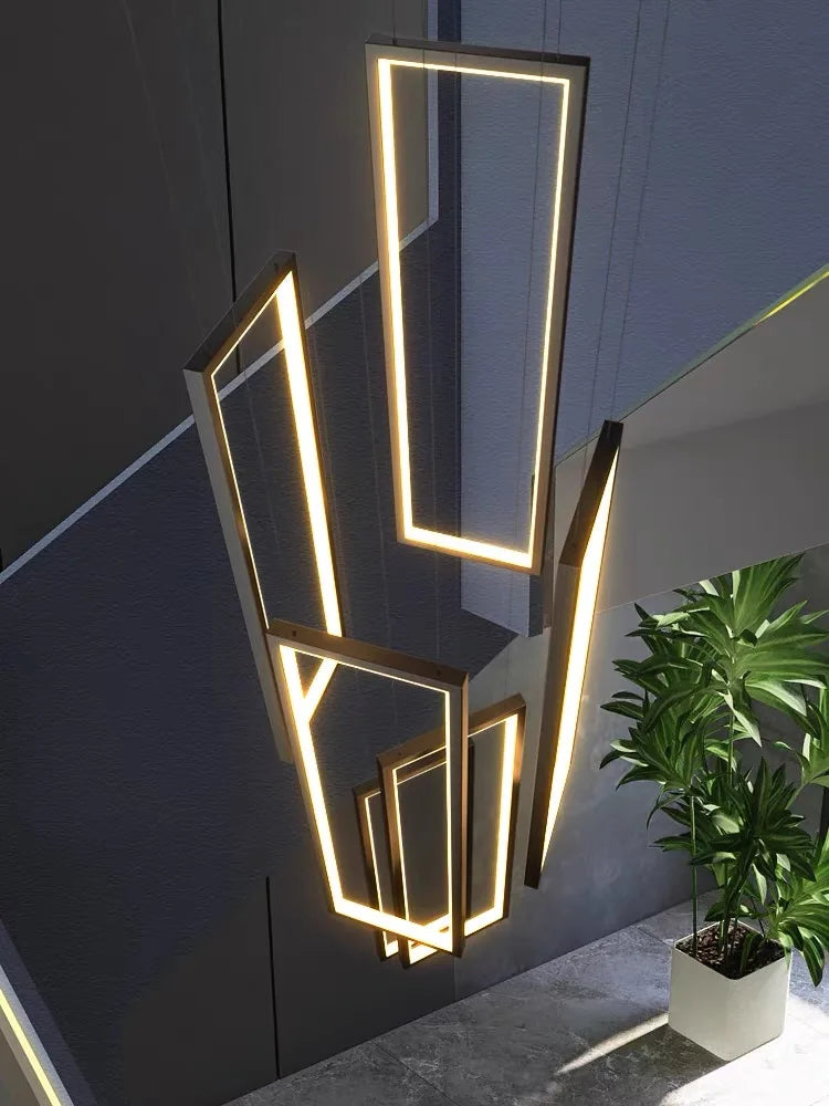 Afralia™ LED Geometry Stair Chandelier - Luxury Nordic Villa Pendant Fixture for Modern Living