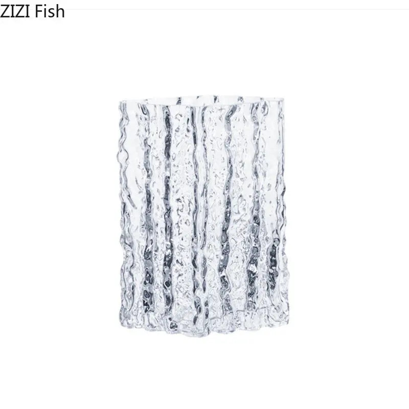 Afralia™ Clear Ice Vase for Hydroponic Flowers Desk Decor Bouquets Minimalist Floral Arrangement Modern Glass Pot