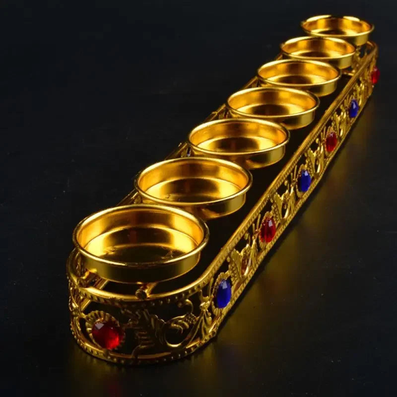 Afralia™ Gem Inlaid Candlestick Stand for Buddhist Wedding Altars & Decor.
