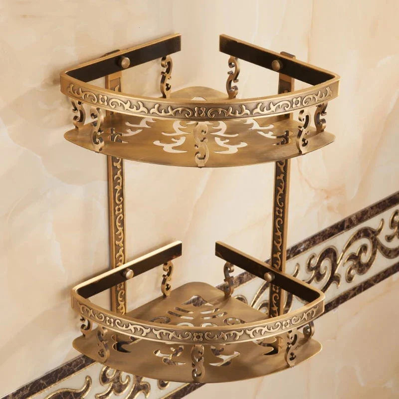 Afralia™ Aluminum Bathroom Corner Shelf - 40cm Length, Antique Finish, Shower Room Basket