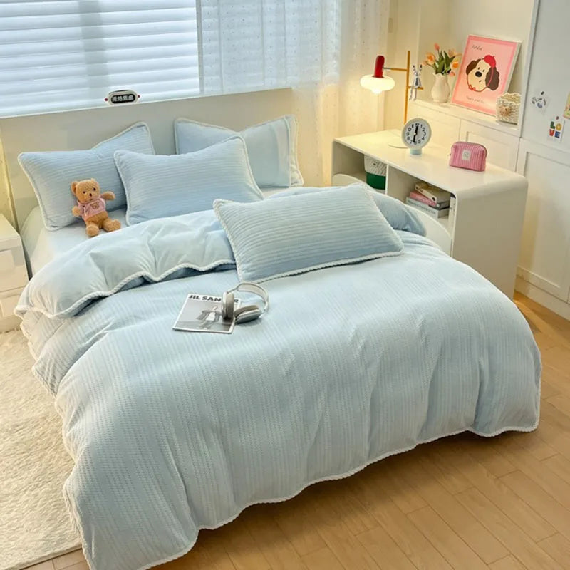 Afralia™ Striped Jacquard Thick Milk Velvet Quilt Cover - Cozy Warm Bedding