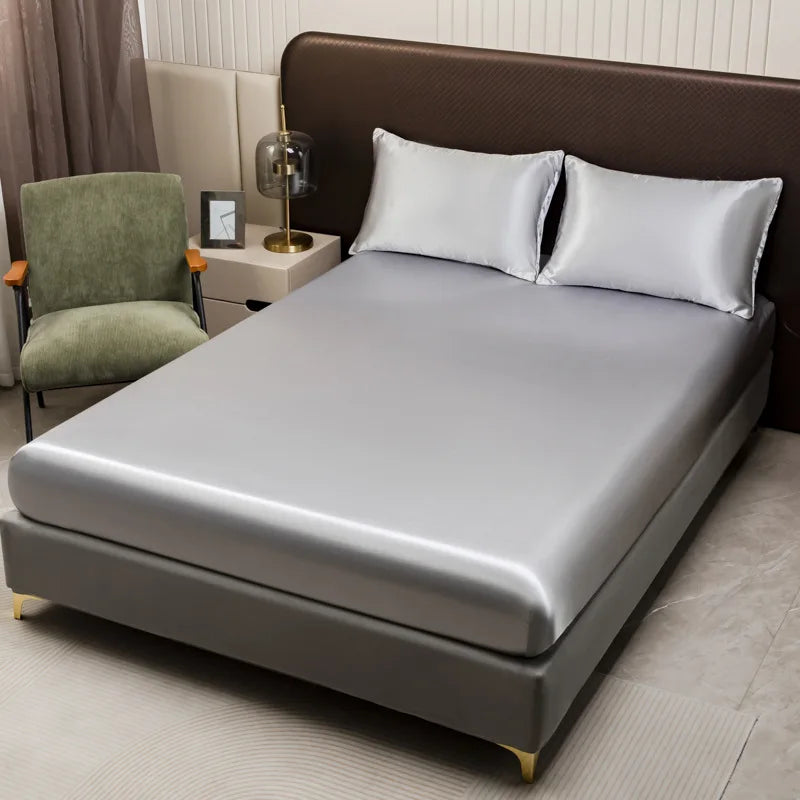 Afralia™ Silky Satin Fitted Sheet Set with Deep Pockets, Queen King Size Bedsheet + 2 Pillowcases