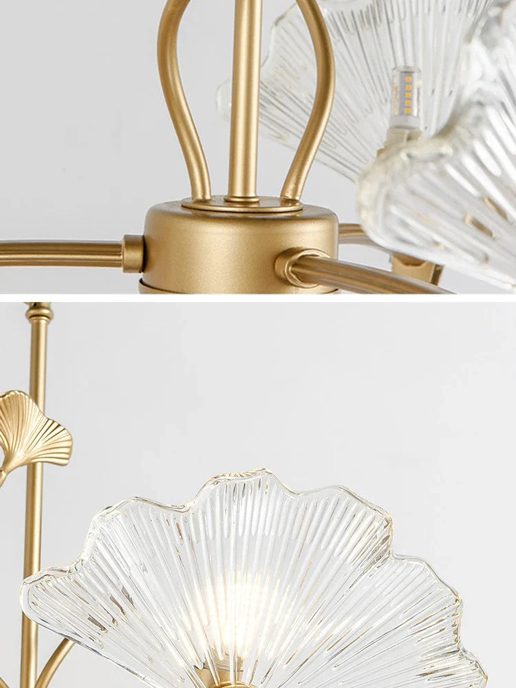 Afralia™ Gold Shell Glass Chandelier for Elegant Living Room Ceiling Decor