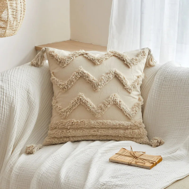 Afralia™ Geometric Tufted Tassel Cushion Cover 30x50cm/45x45cm