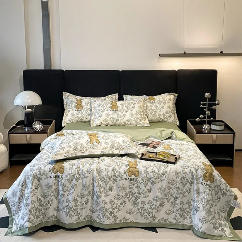 Afralia™ Tie-Dye Floral Satin Blanket Comforter: Super Soft Cooling Quilt for Bedding