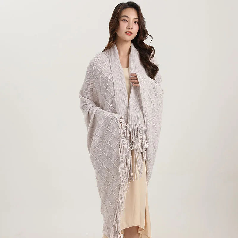 Afralia™ Knitted Diamond Blanket: Versatile Solid Shawl for Home, Office, Travel