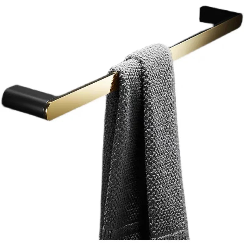 Afralia™ Gold & Black Bathroom Set - Shelf, Towel Rack, Holder, Brush Holder & More