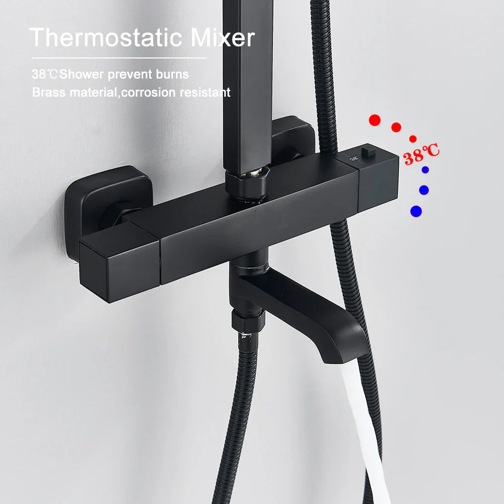 Afralia™ Thermostatic Shower Faucet Set with Rainfall Shower, Multifunctional Bathroom Faucet.