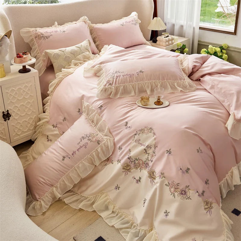 Afralia™ Flowers Lace Ruffles Princess Wedding Bedding Set 1000TC Egyptian Cotton Collection