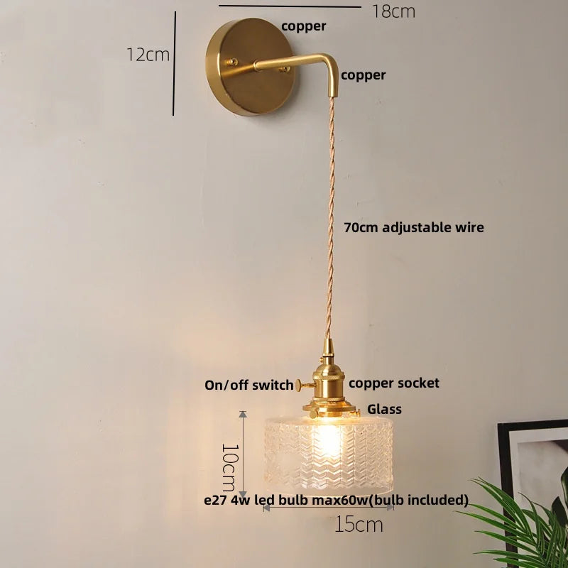 Afralia™ Clear Glass LED Wall Light with Pull Chain Switch for Modern Decor
