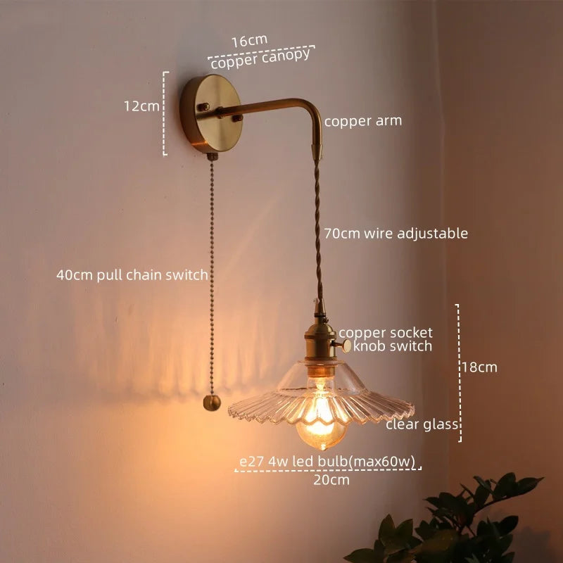 Afralia™ LED Wall Lamp Glass Copper Arandelas Para Parede Retro Style for Living Room