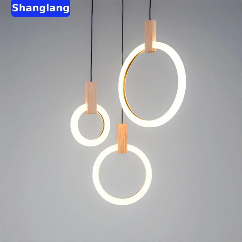 Afralia™ Modern Wooden LED Chandelier with Acrylic Ring for Living Room Lighting