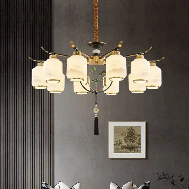 Afralia™ Chinese Zen Chandelier for Home, Hotel, and Restaurant Living Room Lighting