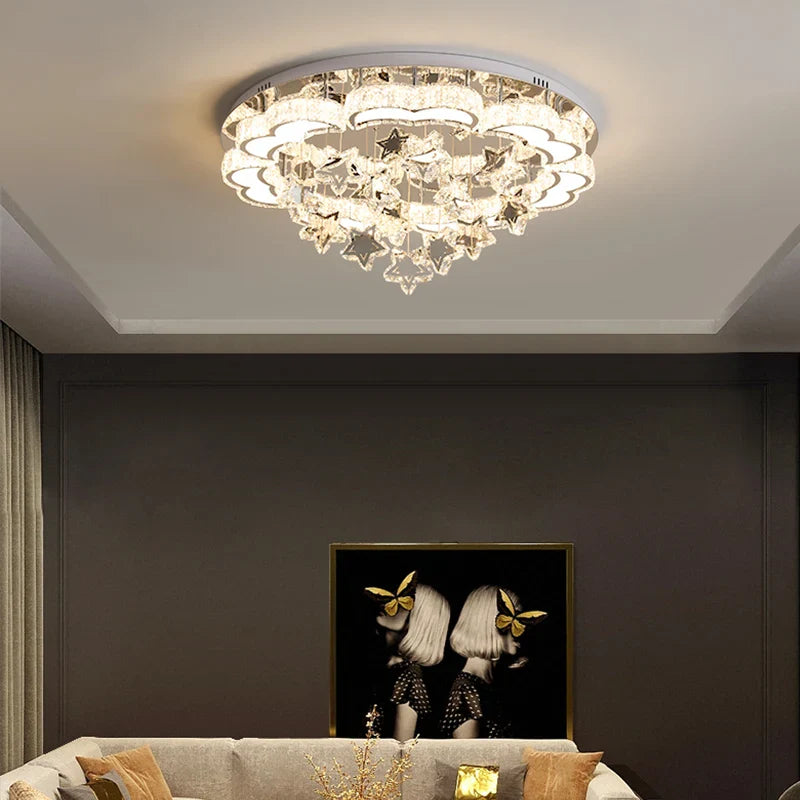 Afralia™ Heart Shaped Crystal LED Ceiling Light - Modern Chandelier Fixture for Living Room