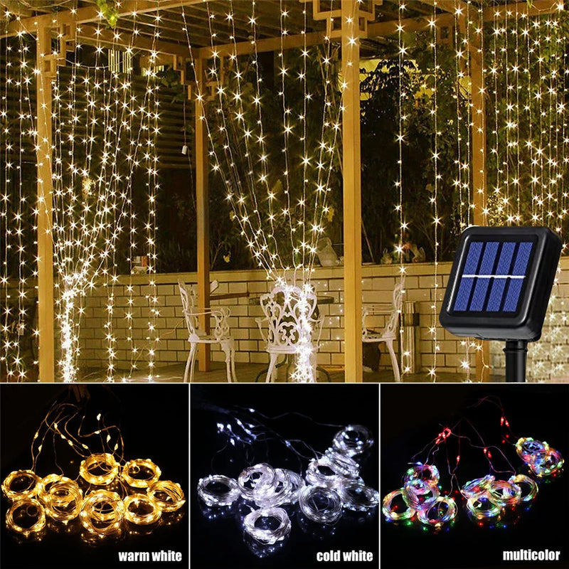 Afralia™ Solar Curtain Lights: Waterproof LED Outdoor Fairy String Lights for Yard Christmas Decor