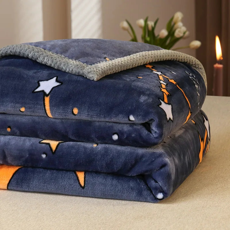 Afralia™ Winter Cute Printed Flannel Blanket for Office Multi Purpose Warm Raschel Blanket