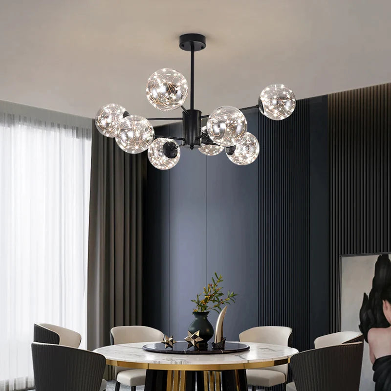 Afralia™ Gold Star Glass Ball Pendant Light: Modern Nordic LED Chandelier for Home Décor