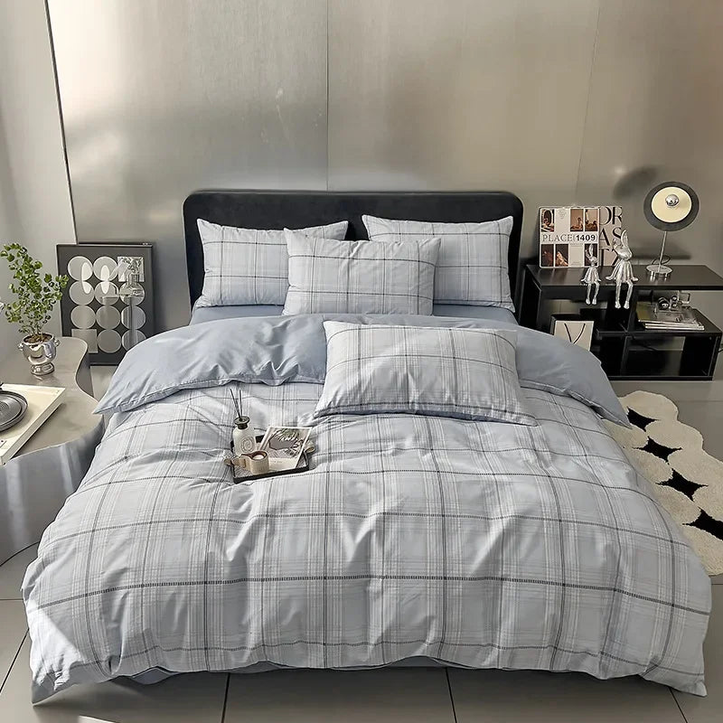 Afralia™ Nordic Grid Cotton Bedding Set - High Quality Comforter Cover Set