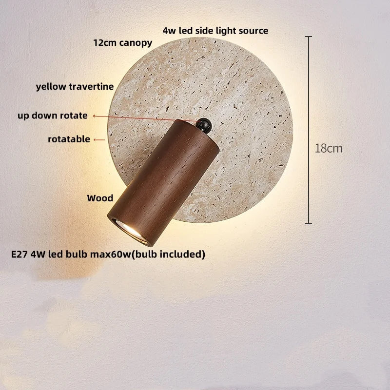 Afralia™ Terrazzo LED Wall Lights Iron Rotate Pull Chain Switch Wood Bedside Lamp