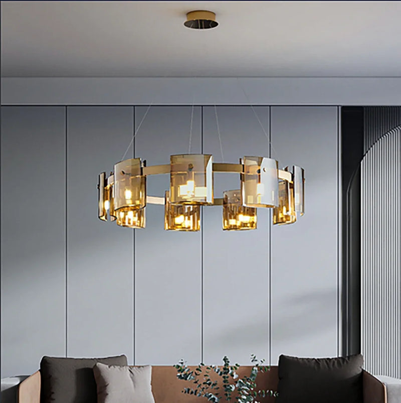 Afralia™ Modern Amber Glass Chandelier Pendant Light