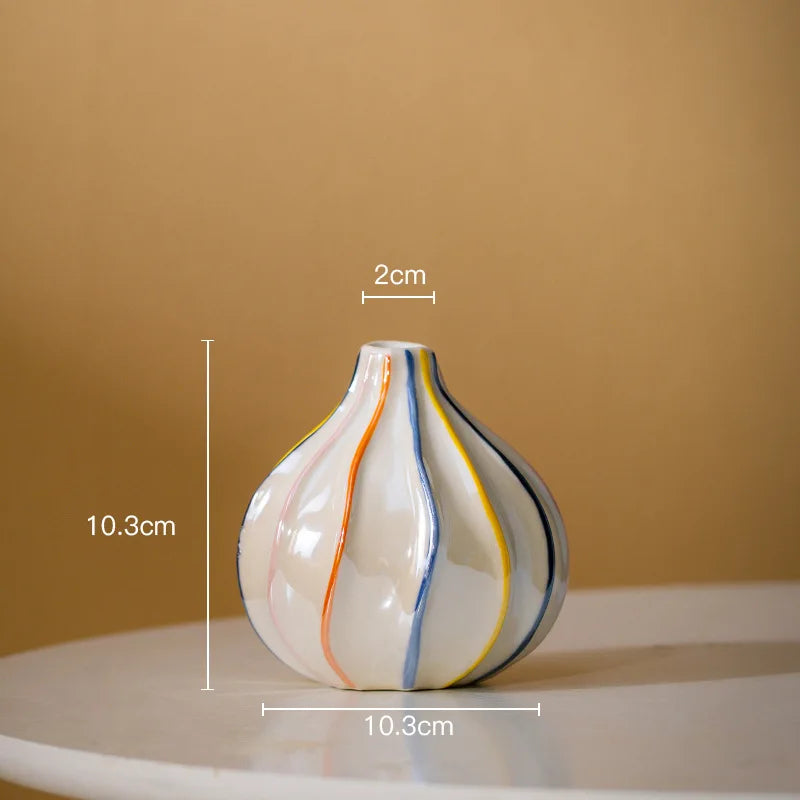 Afralia™ Striped Ceramic Vase for Table Decoration and Artificial Flower Arrangement