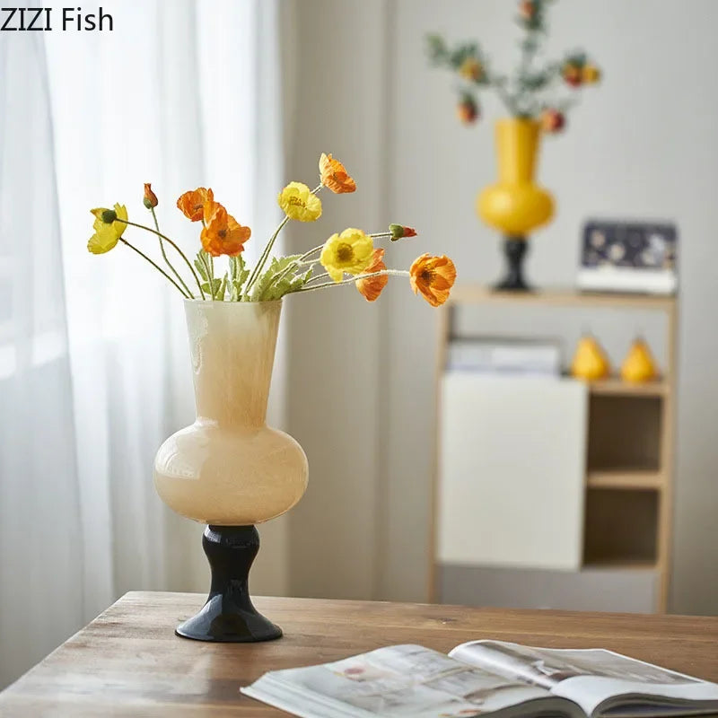 Afralia™ Goblet Glass Vase for Desk Decoration with Artificial Flowers