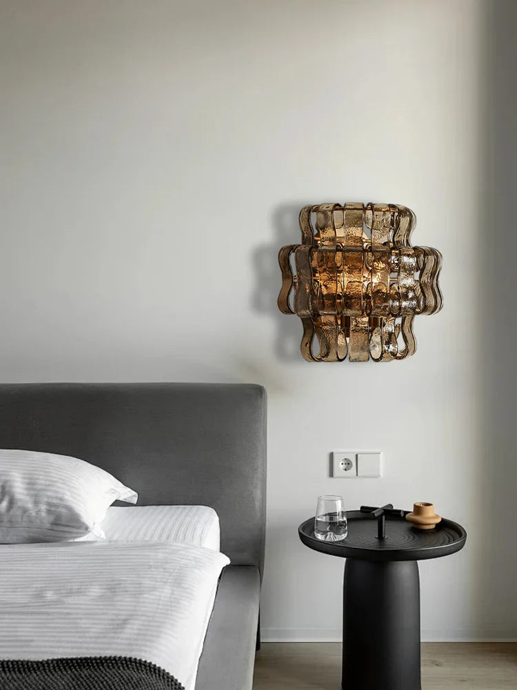 Afralia™ Dark Brown Glass Wall Sconce Lamps, LED Decoration for Living Room, Aisle, Bedside