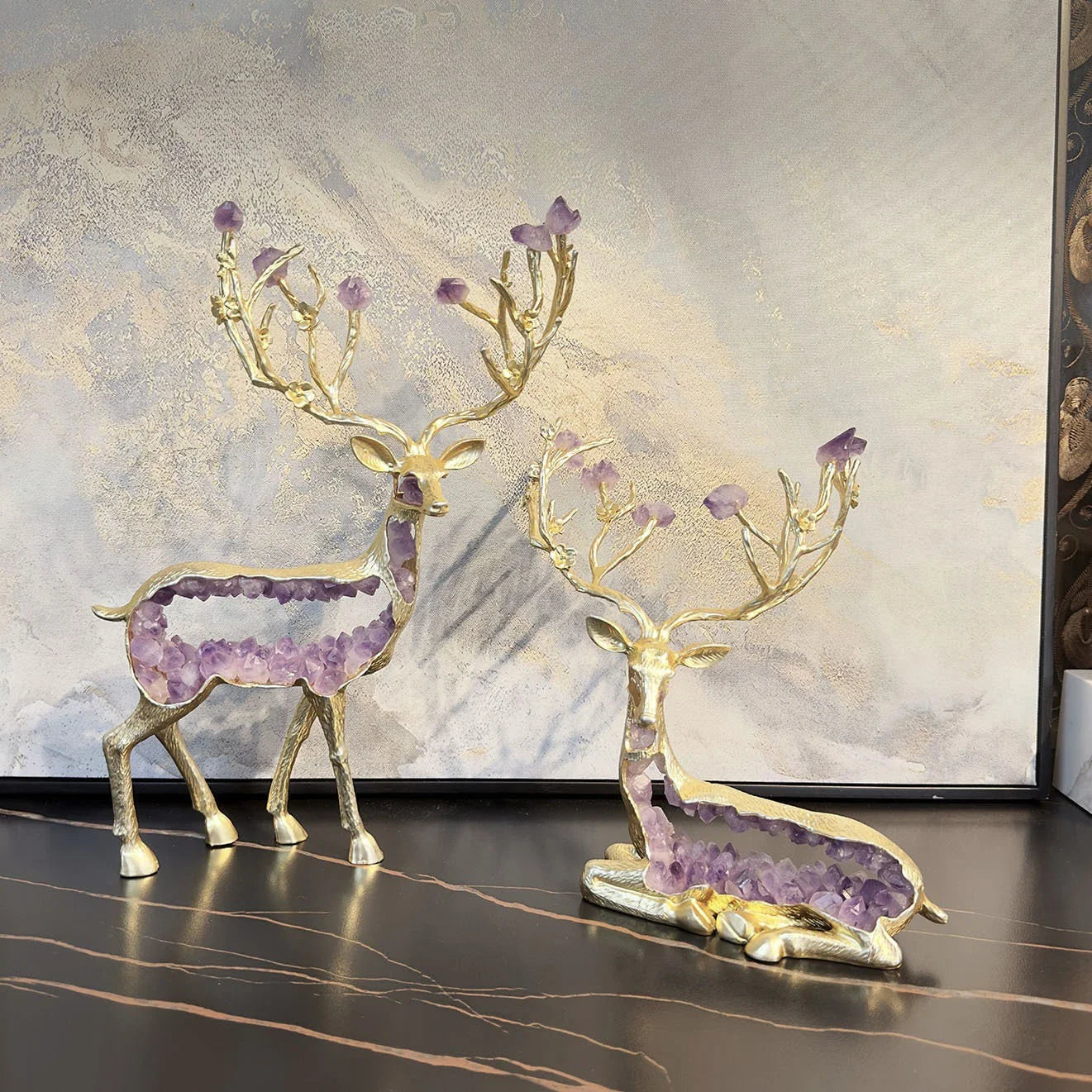 Afralia™ Amethyst Deer Statue | Simulated Crystal Animal Sculpture for Home Décor