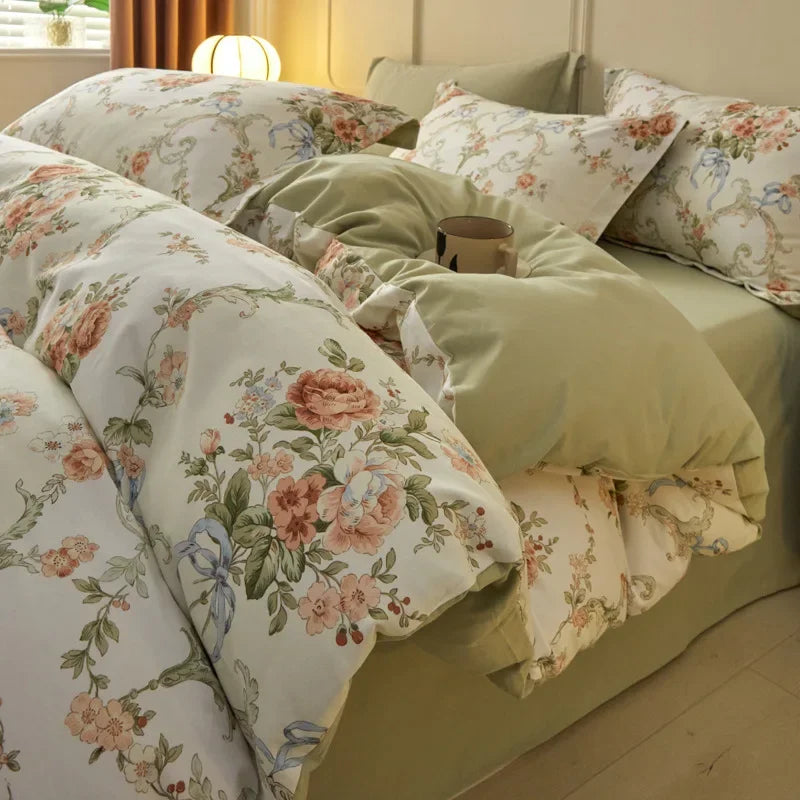 Afralia™ Fashion Flower Print Cotton Duvet Cover Set for All Seasons