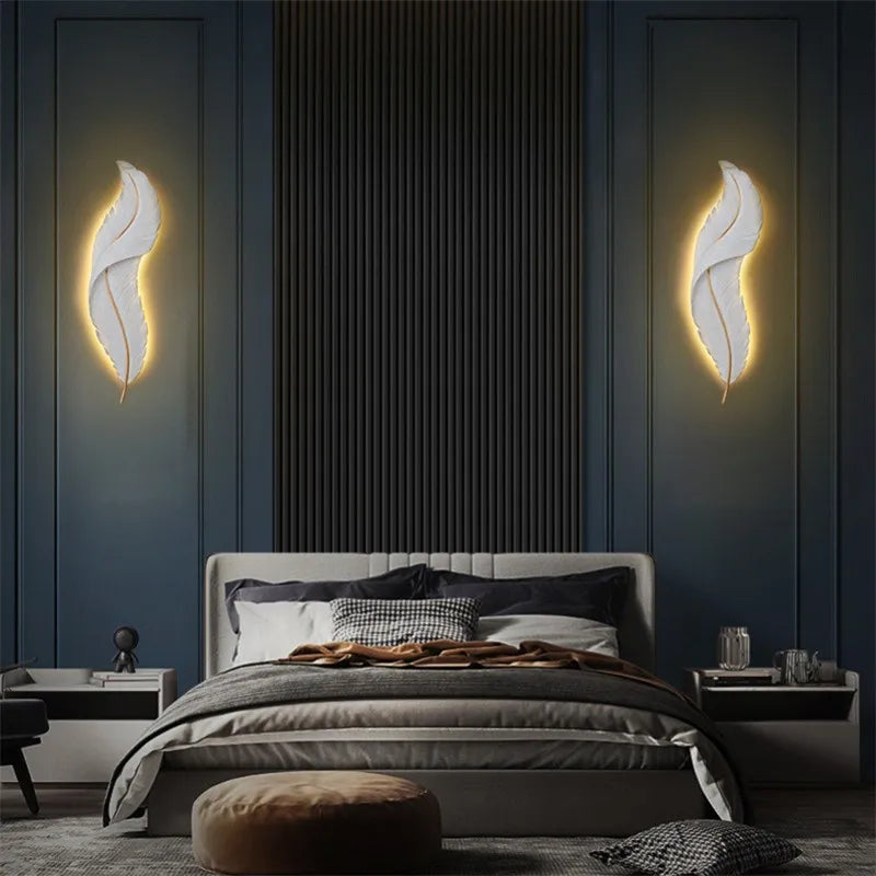 Afralia™ Nordic Feather LED Wall Lamp White Indoor Sconce Light for Bedroom, Living Room