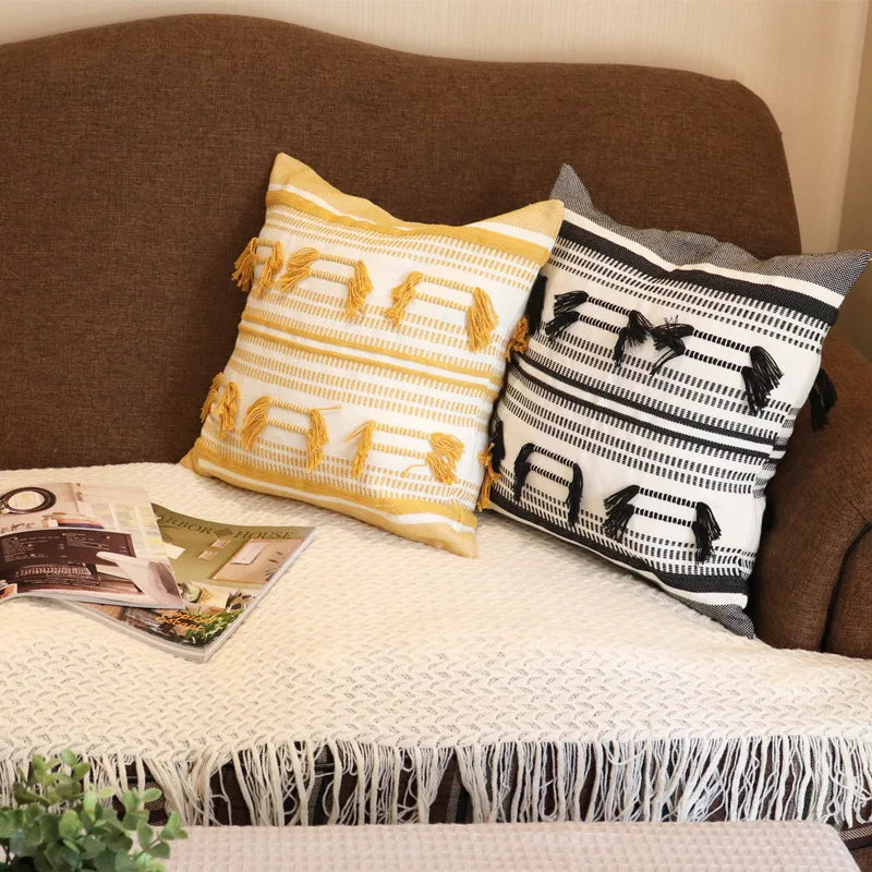 Geometric Tassel Cushion Cover for Home & Office Decor by Afralia™