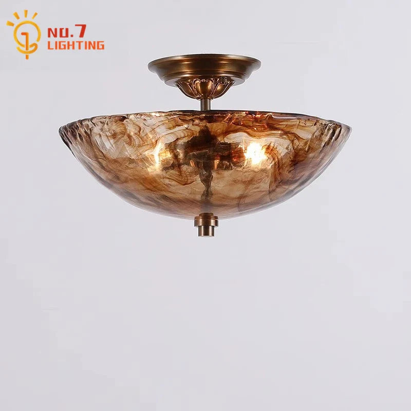 Afralia™ Vintage Glass Copper Ceiling LED Pendant Light for Home Decor & Illumination