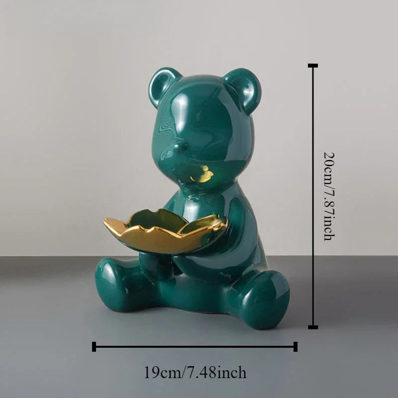 Afralia™ Ceramic Bear Figurine Table Decor Statue Keys Storage Shelf Ornament