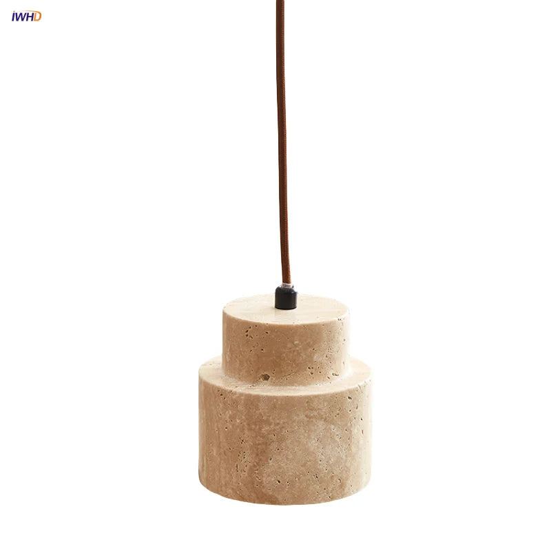 Afralia™ Yellow Travertine LED Pendant Light: Wabi Sabi Dining Room Decor