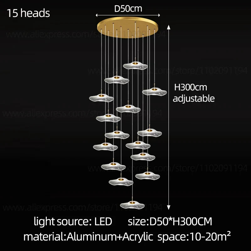 Afralia™ LED Lotus Leaf Staircase Chandelier: Modern Design for Hotel Lobby, Kitchen & Villa
