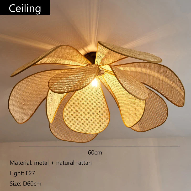 Afralia™ Wabi Sabi RattanPetal LED Pendant Light for Home Decor and Lighting