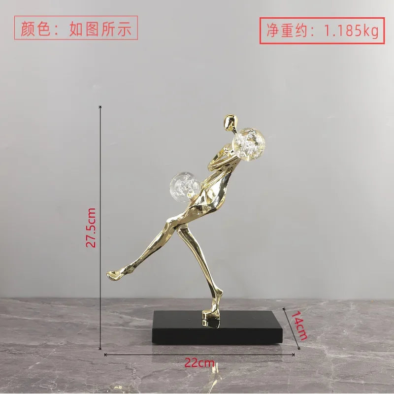 Afralia™ Golden Man Dancing Crystal Ball Acrobatic Sculpture Figure for Home Decor