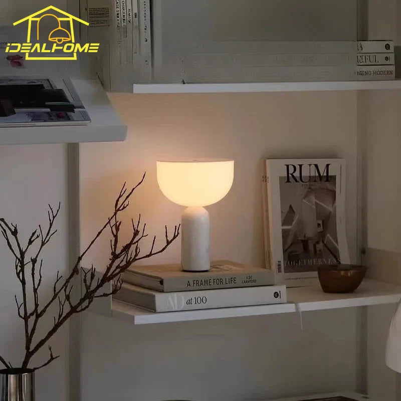 Afralia™ Marble Table Lamp Touch Switch USB Charging Desk Light Medieval Cream