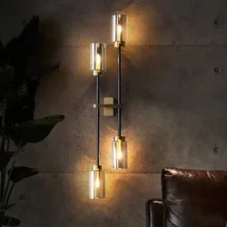 Afralia™ Smokey Gray Glass Linear Brass LED Wall Lights