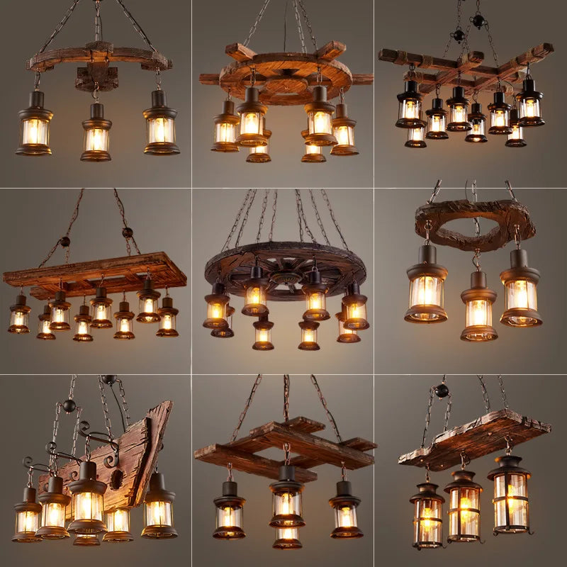 Afralia™ Wooden LED Chandelier for Rustic Decor Lighting in Dining Room and Bar