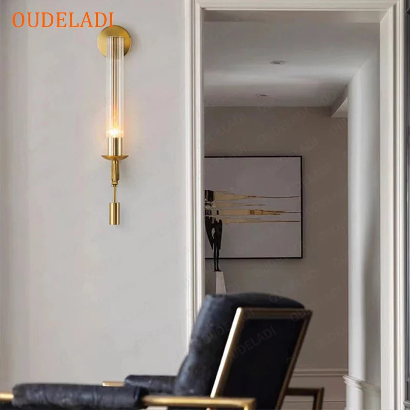 Afralia™ Retro Gold Glass Tube Wall Sconce - Nordic Vintage Lighting Fixture
