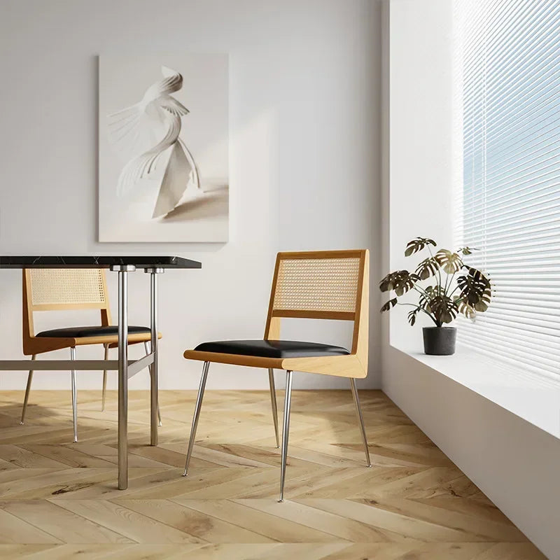 Afralia™ Rattan Back Dining Chair with Solid Wood Table for Leisure and Office