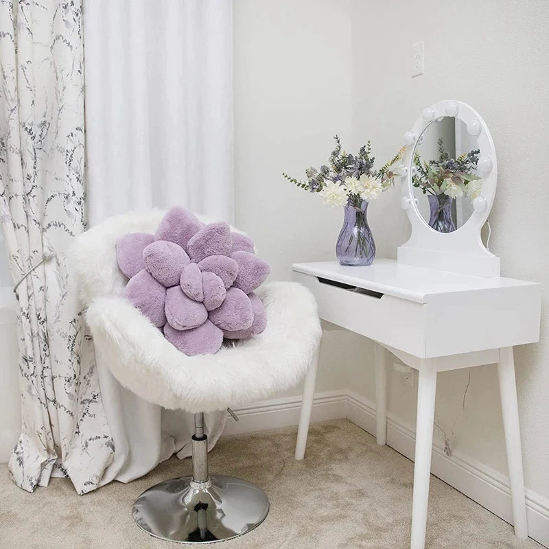 Afralia™ 3D Succulent Cactus Flower Throw Pillow - Handcrafted Lavender Decor