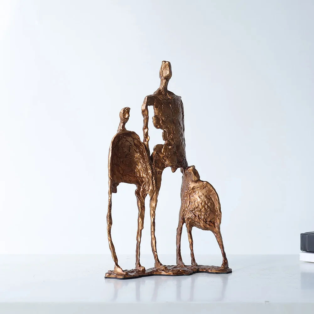 Afralia™ Hollowed-out Metal Sculpture Family Statues - Home Decoration Figurines