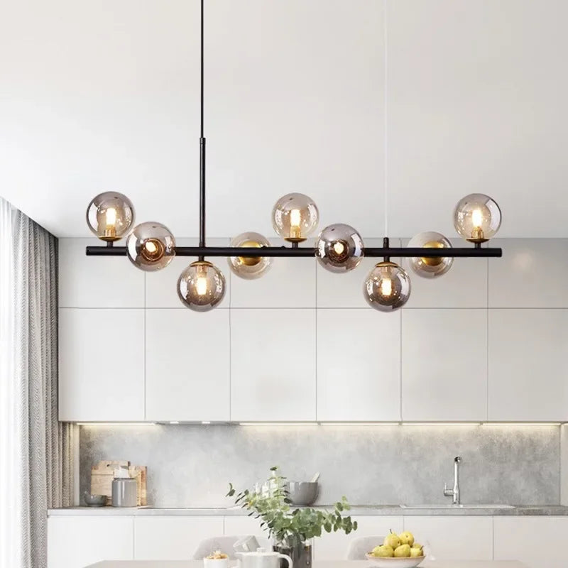 Afralia™ Modern Black LED Pendant Chandeliers for Living Dining Kitchen Lighting