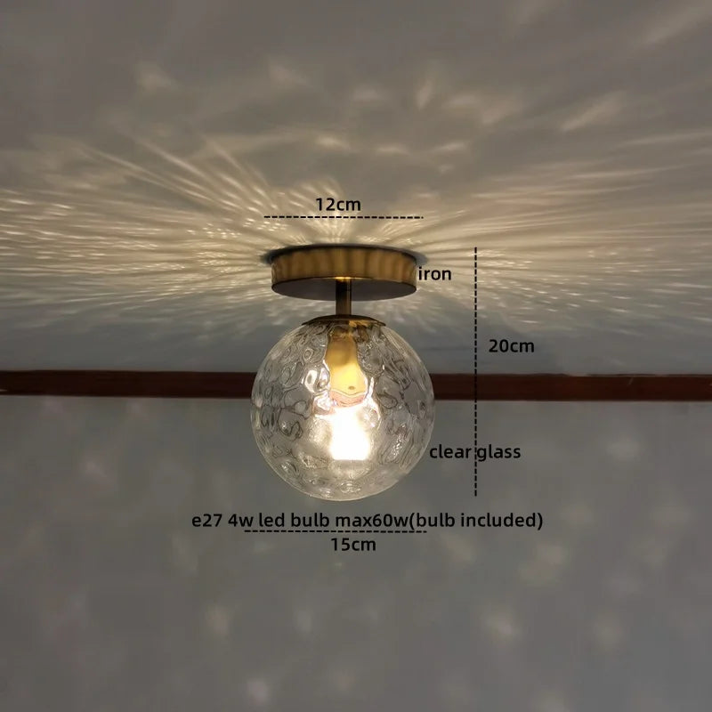 Afralia™ Amber Glass LED Ceiling Lights Modern Home Lighting Copper Socket
