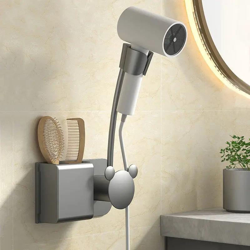 Afralia™ Bathroom Hair Dryer Holder Wall Mount Storage Rack